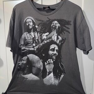 Vintage Bob Marley Zion Rootsware Graphic T-Shirt Size L Grey Short Sleeve